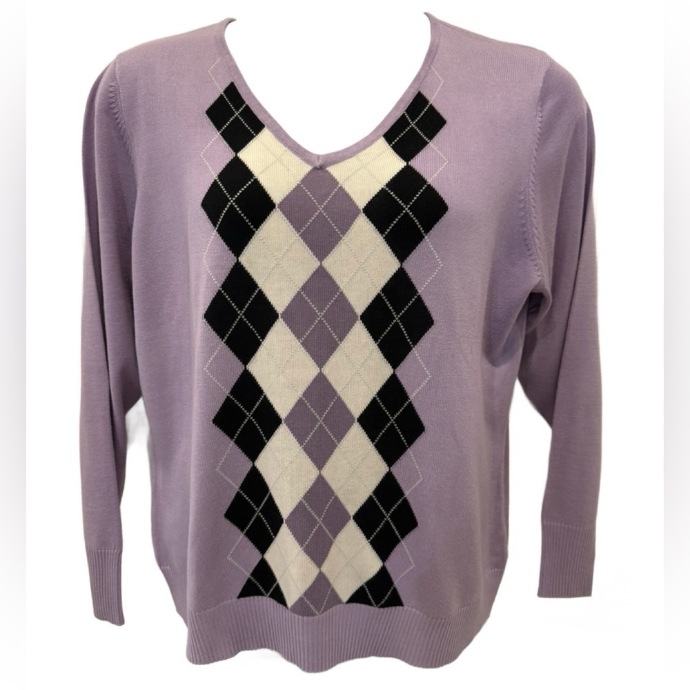 Apt. 9 Lavender Argyle V-Neck Sweater. 1X